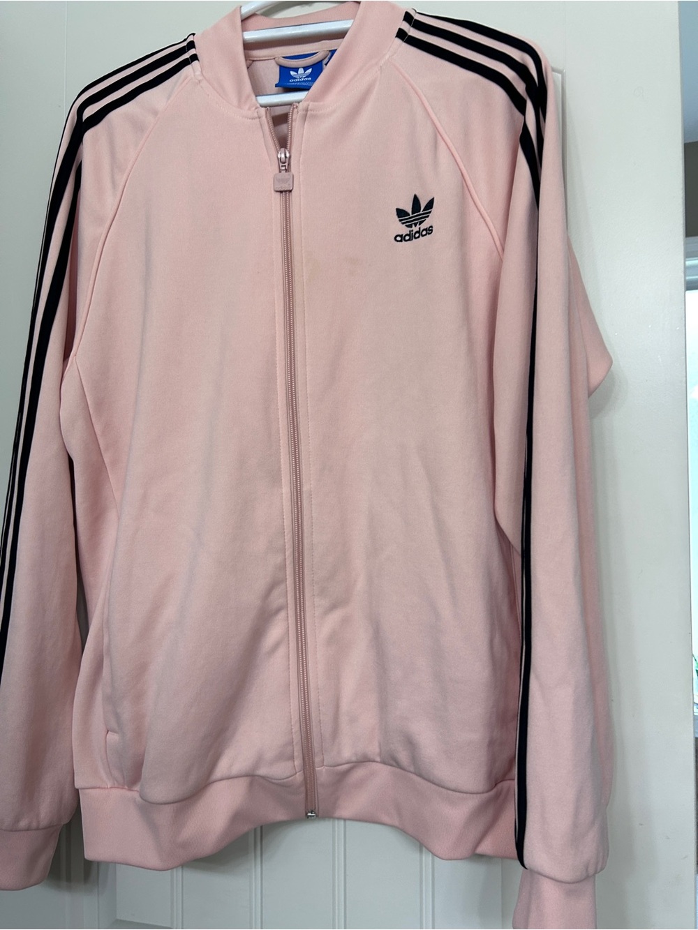 Adidas Pink Zip-Up Bomber Jacket with Black Stripes, Sz XL